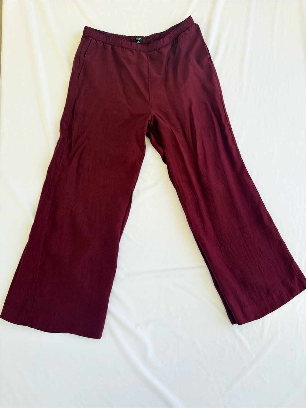 J.Crew Burgundy Satin Wide Leg Pants L Quiet Luxury Coquette Romantic